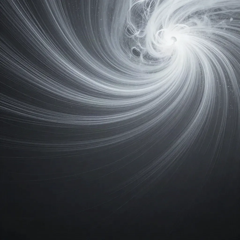 Silver filaments converge into a soft bloom in deep graphite space with calm empty lower space.